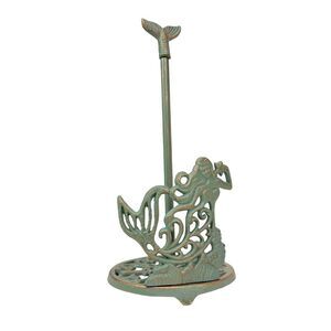 Mermaid Paper Towel Holder Verdigris Iron Coastal Tail Finial 13.75 Inch
